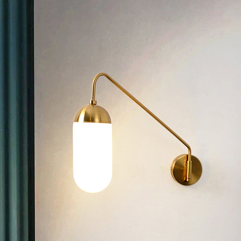 Nordic Frosted Glass Wall Sconce Lighting In Brass - 1 Head Light Fixture For Bedroom