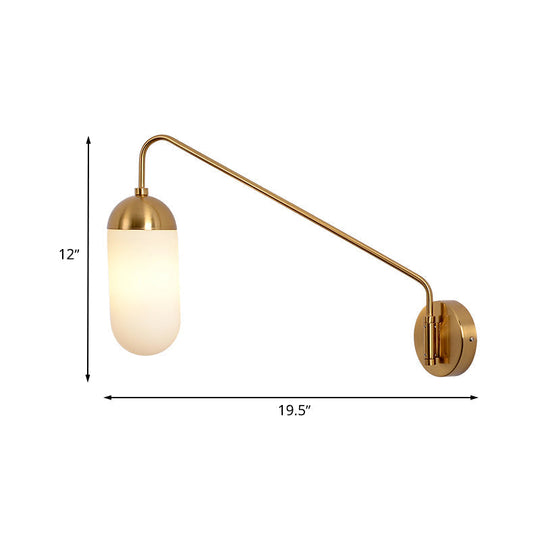 Nordic Frosted Glass Wall Sconce Lighting In Brass - 1 Head Light Fixture For Bedroom