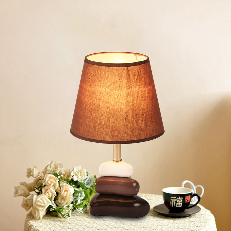 Modernist Ceramic 3-Triangle Night Light Table Lamp In Coffee & White With Cone Fabric Shade