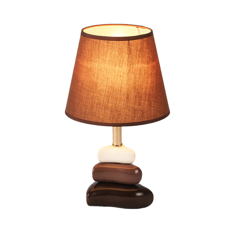 Modernist Ceramic 3-Triangle Night Light Table Lamp In Coffee & White With Cone Fabric Shade