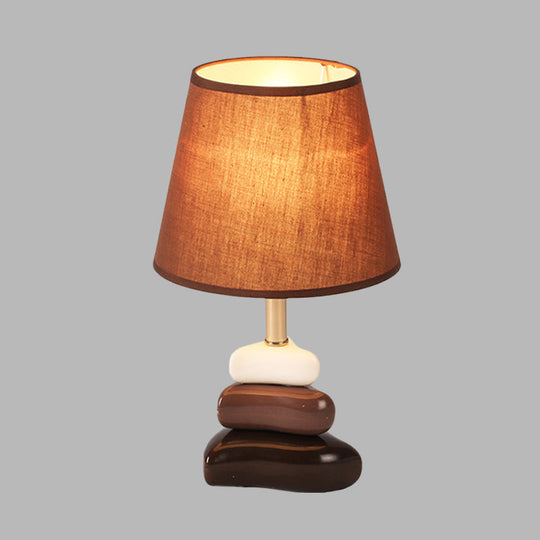 Modernist Ceramic 3-Triangle Night Light Table Lamp In Coffee & White With Cone Fabric Shade