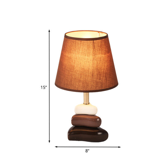 Modernist Ceramic 3-Triangle Night Light Table Lamp In Coffee & White With Cone Fabric Shade