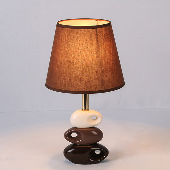 Modern Coffee Barrel Night Table Lamp With Stone Ceramics Base