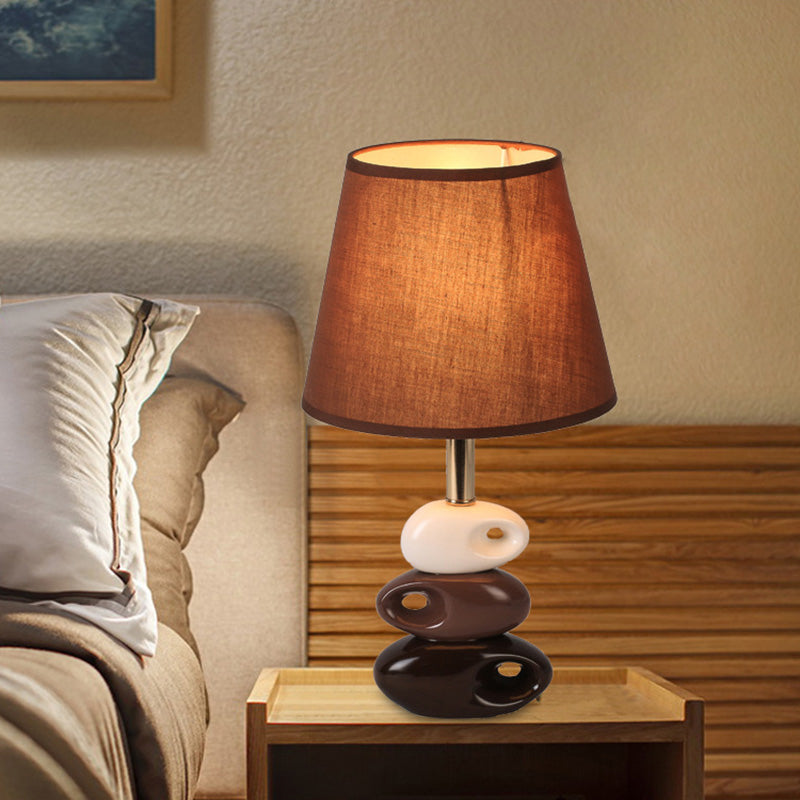 Modern Coffee Barrel Night Table Lamp With Stone Ceramics Base