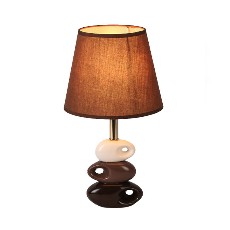 Modern Coffee Barrel Night Table Lamp With Stone Ceramics Base