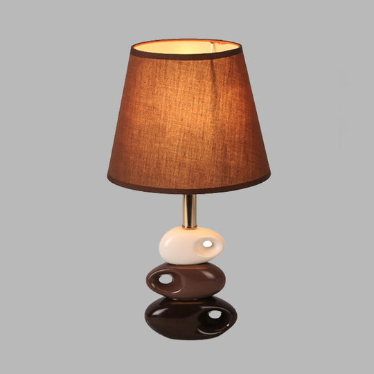 Modern Coffee Barrel Night Table Lamp With Stone Ceramics Base