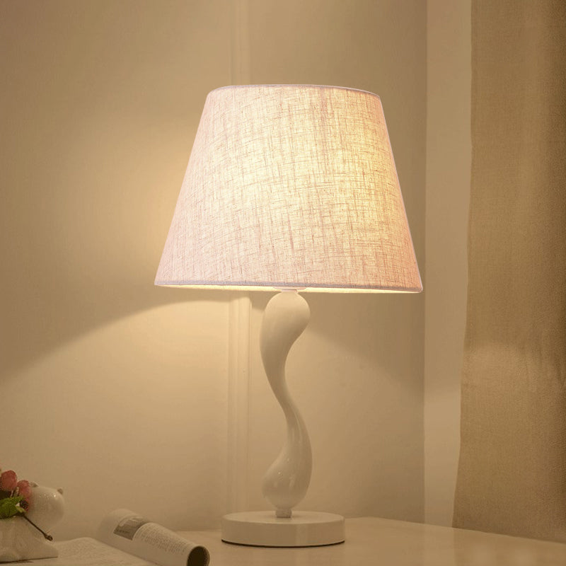 Contemporary Metal Bedside Lamp With Waving Nightstand Light Flaxen Fabric Shade And 1 Bulb