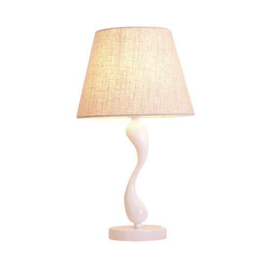 Contemporary Metal Bedside Lamp With Waving Nightstand Light Flaxen Fabric Shade And 1 Bulb