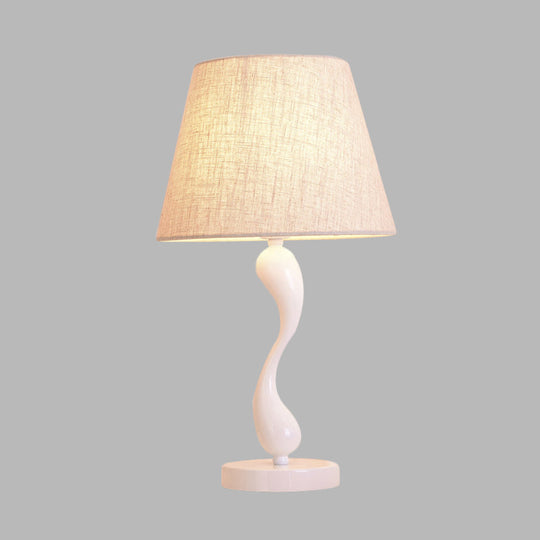 Contemporary Metal Bedside Lamp With Waving Nightstand Light Flaxen Fabric Shade And 1 Bulb