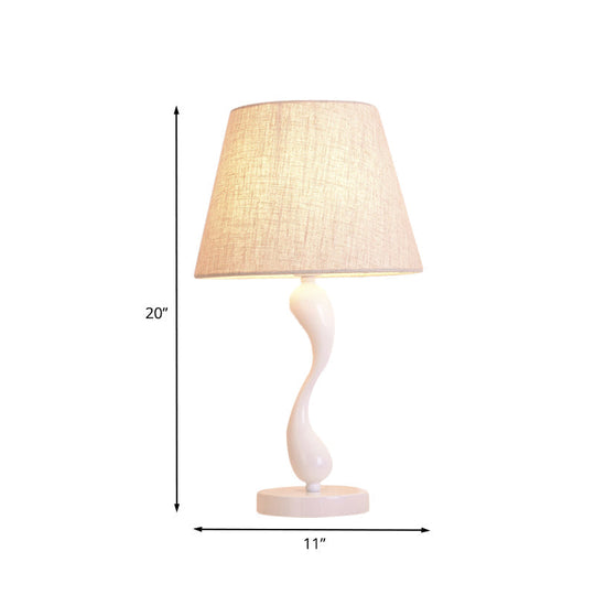 Contemporary Metal Bedside Lamp With Waving Nightstand Light Flaxen Fabric Shade And 1 Bulb