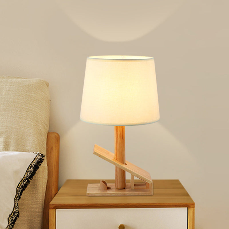 Modern White Adjustable Table Lamp With Clip Shape Wood Nightstand Light