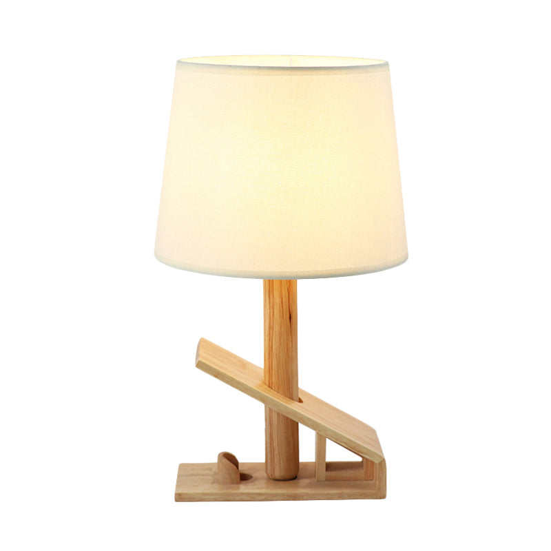 Modern White Adjustable Table Lamp With Clip Shape Wood Nightstand Light