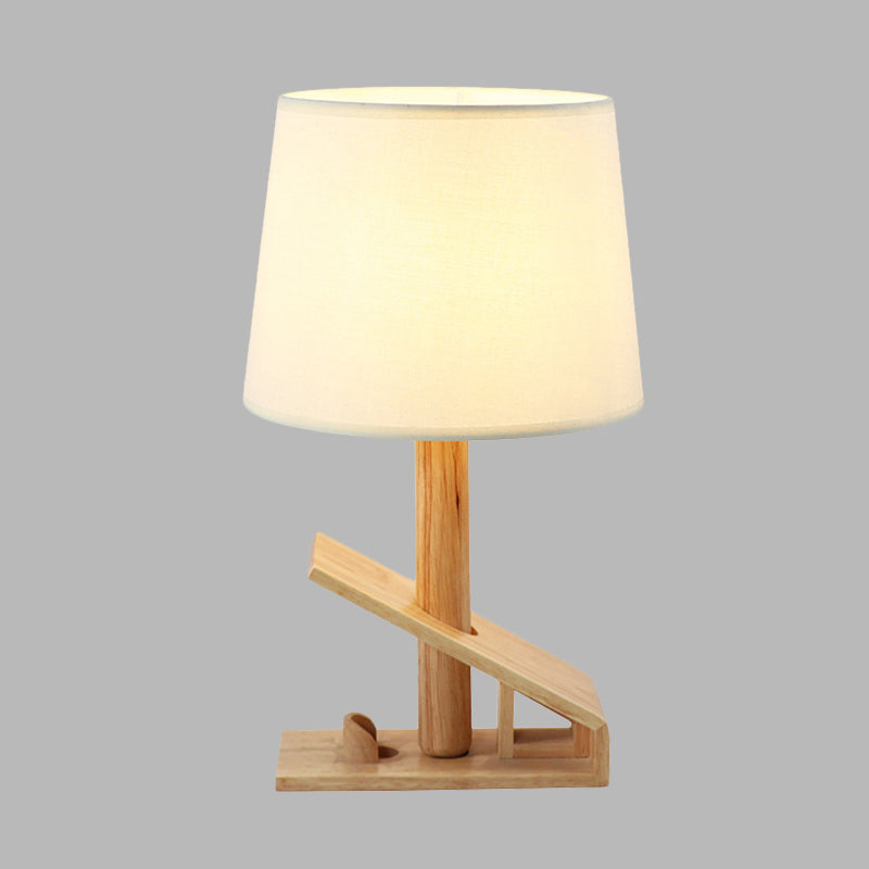 Modern White Adjustable Table Lamp With Clip Shape Wood Nightstand Light