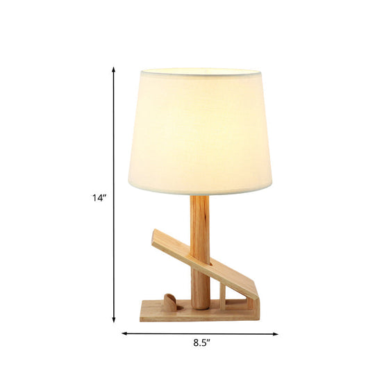 Modern White Adjustable Table Lamp With Clip Shape Wood Nightstand Light