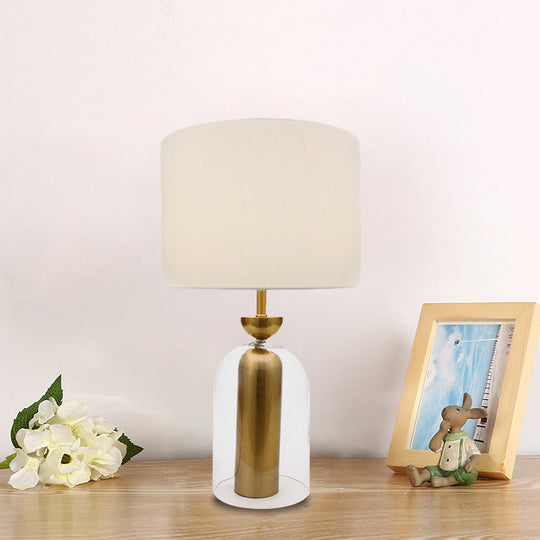 Clear Glass Bedside Table Lamp With White Fabric Shade - Elegant Plug-In Nightstand Light