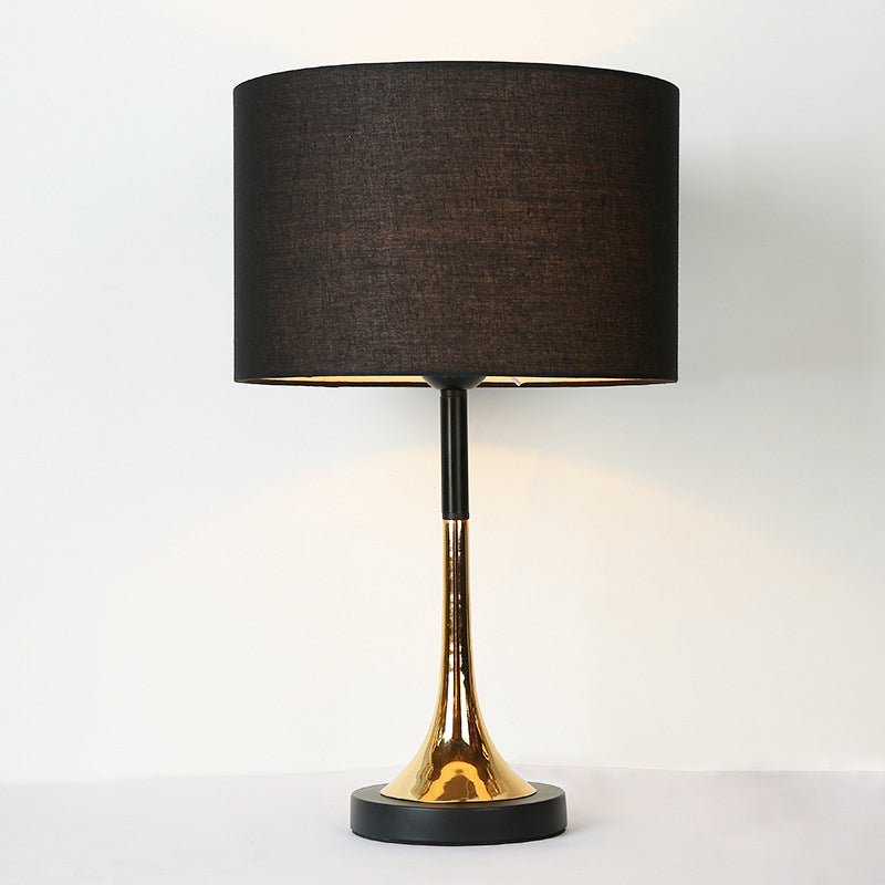 Modernist Black Table Lamp With Fabric Shade - Plug In Desk