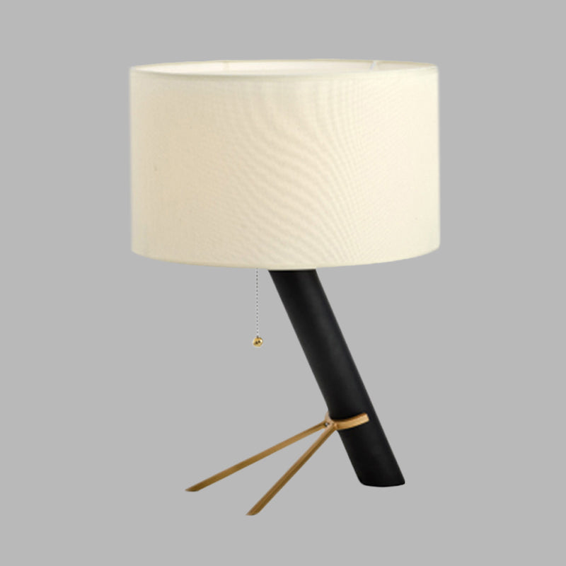 Modern White Drum Night Table Lamp With Pull Chain - Creative Fabric Desk Light (1-Bulb)