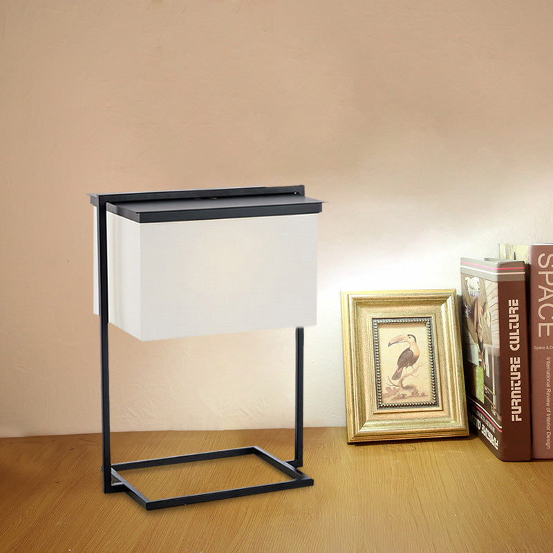 Sleek Metal Desk Lamp: Minimalist Rectangular Frame 1-Head Black & White Fabric Ideal For Night