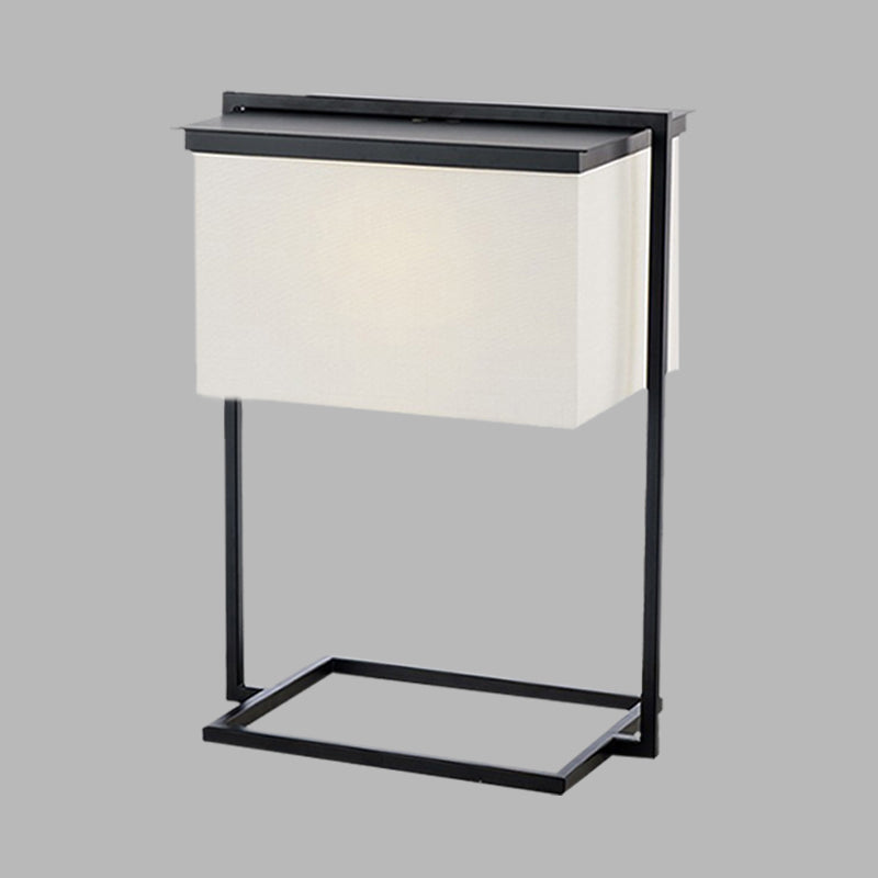 Sleek Metal Desk Lamp: Minimalist Rectangular Frame 1-Head Black & White Fabric Ideal For Night