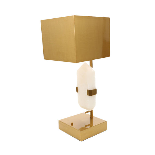 Gold Geometric Jade Bedroom Desk Lamp - Modern Stainless Steel Table Light