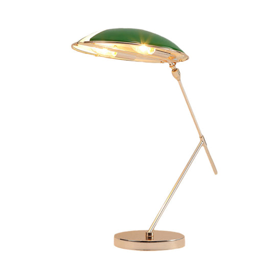 Modern Metal Flat Dome Reading Book Light - Green Table Lamp With Dual Bulbs And Plug Cord