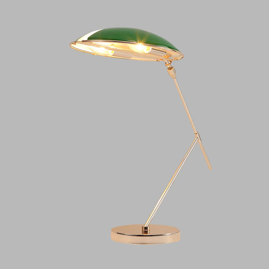 Modern Metal Flat Dome Reading Book Light - Green Table Lamp With Dual Bulbs And Plug Cord