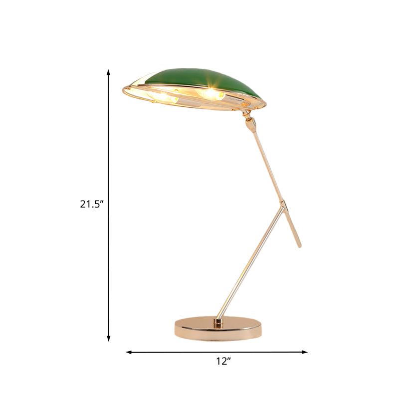 Modern Metal Flat Dome Reading Book Light - Green Table Lamp With Dual Bulbs And Plug Cord