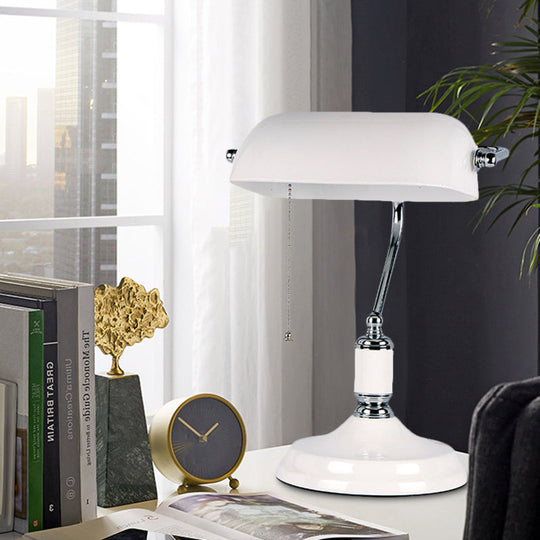 Modern Half Cylinder White Glass Bedside Lamp With Pull Chain