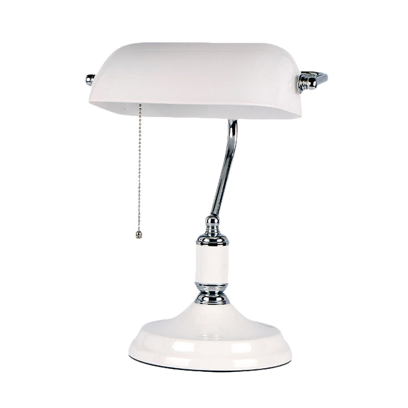 Modern Half Cylinder White Glass Bedside Lamp With Pull Chain