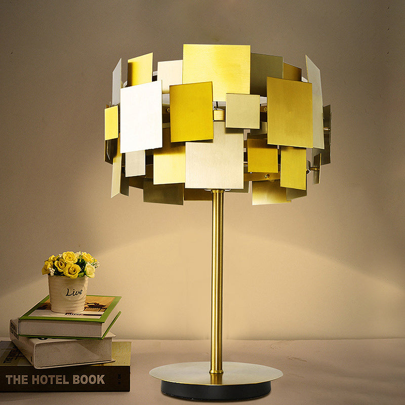 Gold Finish Metal Rectangle Table Lamp - Post-Modern Reading Light For Bedroom