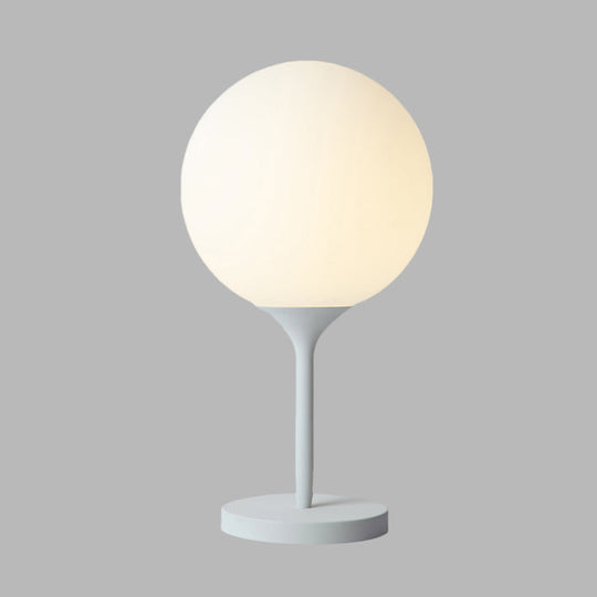 Contemporary White Bedside Table Lamp With Globe Cream Glass Shade - 1 Light