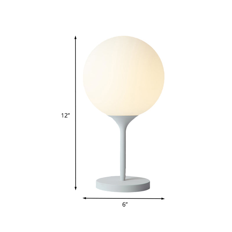 Contemporary White Bedside Table Lamp With Globe Cream Glass Shade - 1 Light