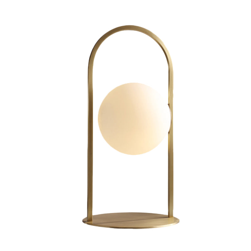 Modern Oval Brass Desk Lamp With Milk Glass Shade - 1 Bulb Metal Table Light For Living Room