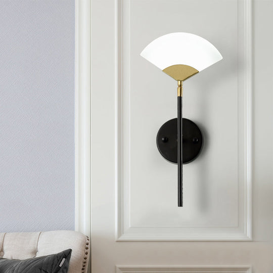 Modern Gold And Black Led Pencil Arm Wall Sconce With Acrylic Shade - Mount Light