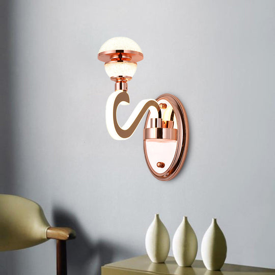 Rose Gold Metal Urn Wall Sconce With Twisted Led Arm Contemporary Lighting Fixture