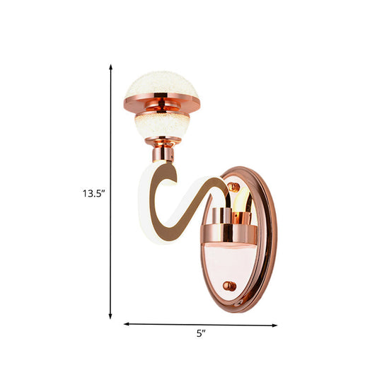 Rose Gold Metal Urn Wall Sconce With Twisted Led Arm Contemporary Lighting Fixture