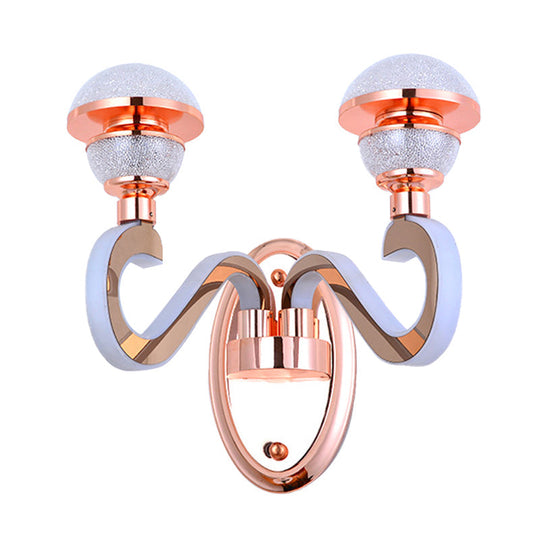 Rose Gold Metallic Led Wall Sconce With 2 Swirl Arm Heads - Modernist Urn Shape For Corridors