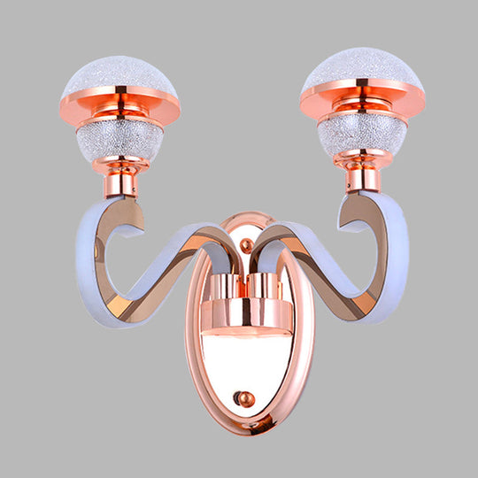 Rose Gold Metallic Led Wall Sconce With 2 Swirl Arm Heads - Modernist Urn Shape For Corridors