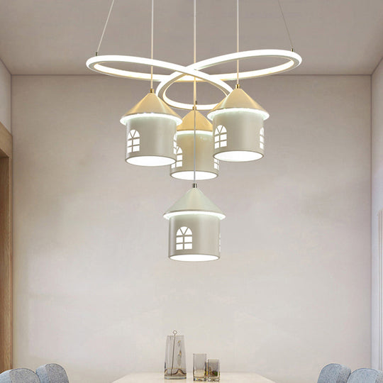 Contemporary Swirl Acrylic Chandelier - 4-Light LED Ceiling Lamp for Living Room - White