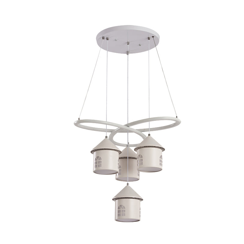 Contemporary Swirl Ceiling Chandelier - Led Suspension Lamp With 4 Acrylic Lights And House Shade In