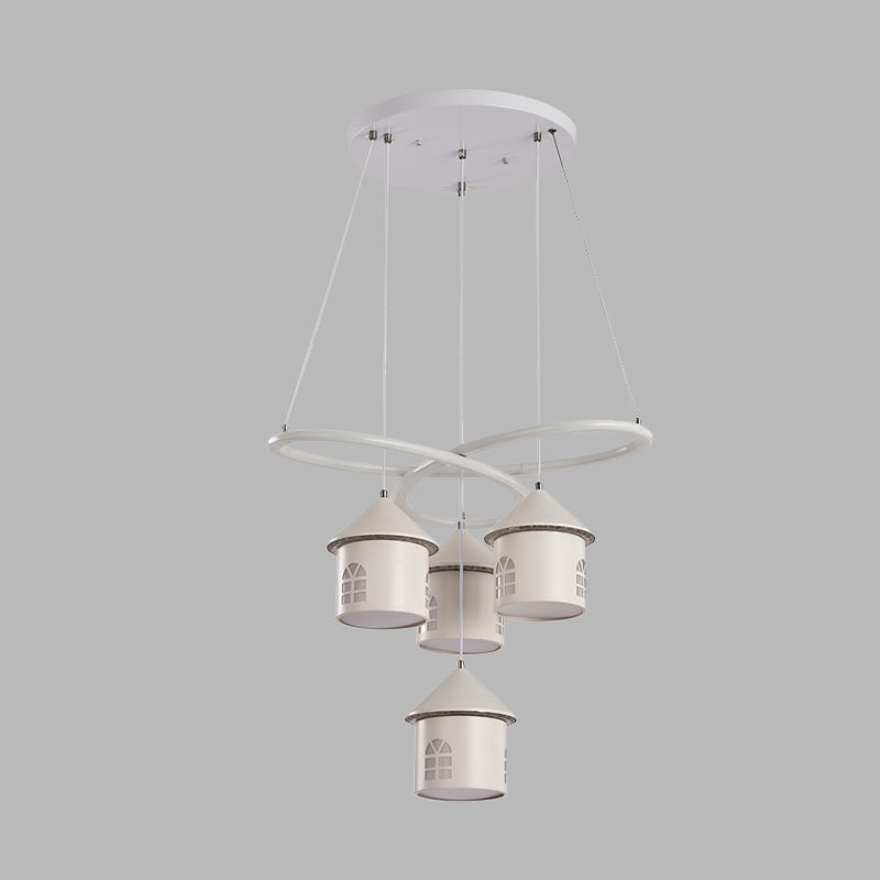 Contemporary Swirl Ceiling Chandelier - Led Suspension Lamp With 4 Acrylic Lights And House Shade In