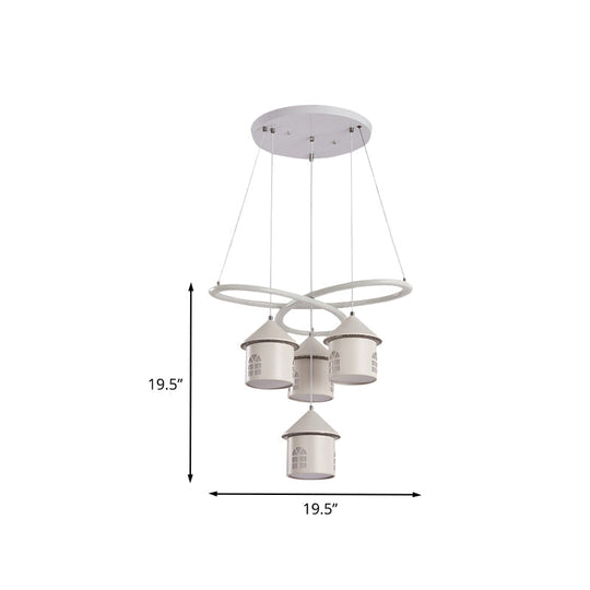 Contemporary Swirl Ceiling Chandelier - Led Suspension Lamp With 4 Acrylic Lights And House Shade In