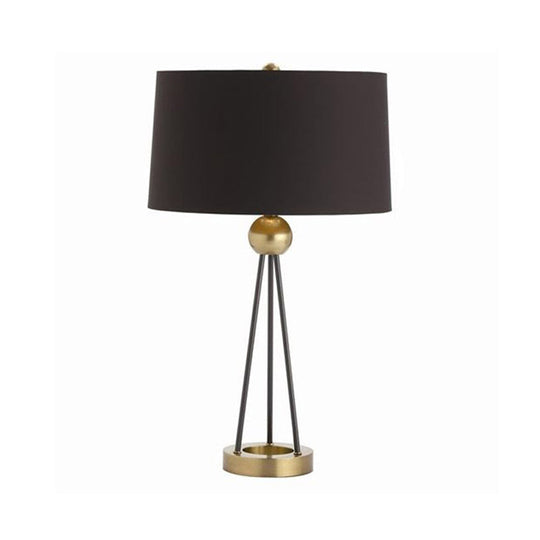 Nordic Tripod Table Lamp: Minimalistic Black Metal Nightstand Light With Drum Fabric Shade