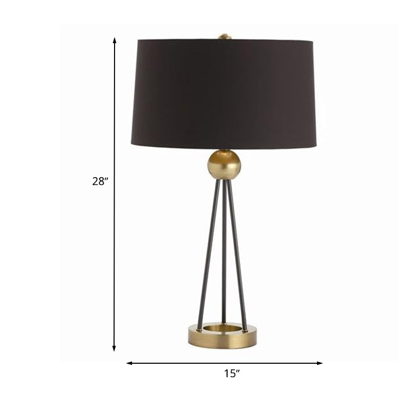 Nordic Tripod Table Lamp: Minimalistic Black Metal Nightstand Light With Drum Fabric Shade