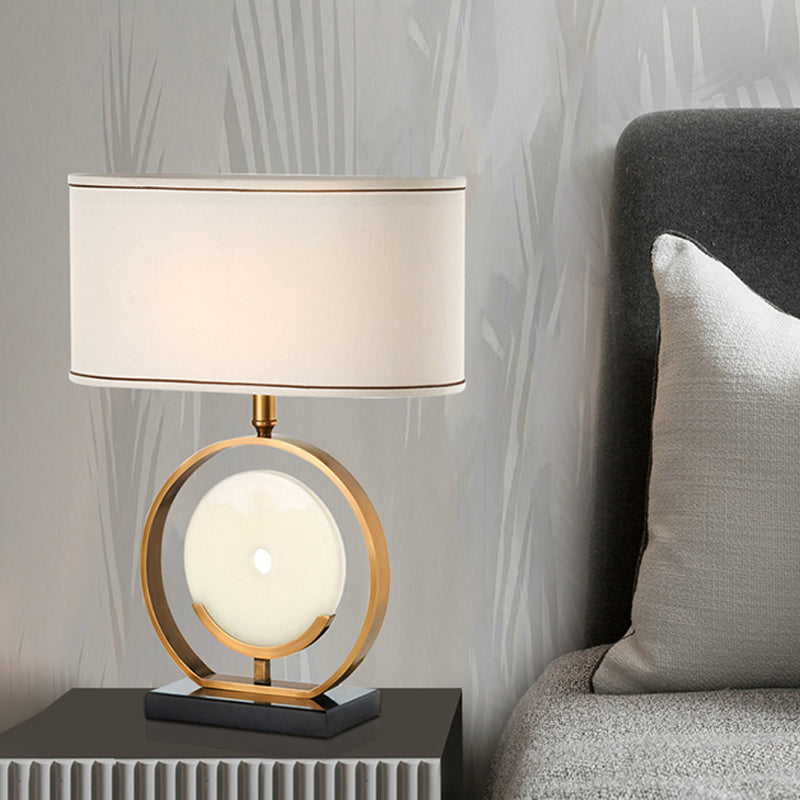 Marble Circle Desk Light: Modern 1-Bulb Fabric Table Lamp In Black/Gold For Living Room