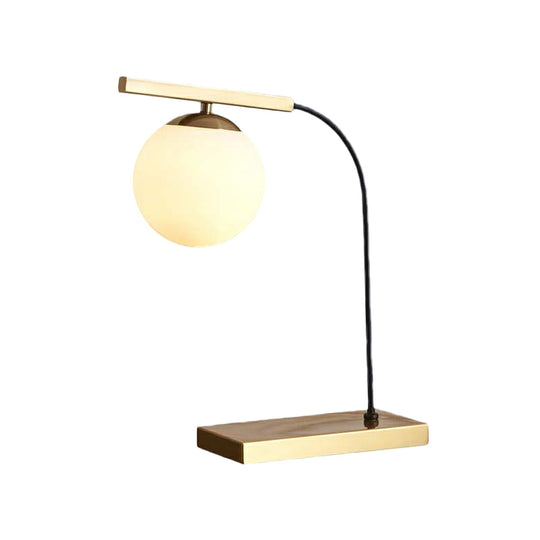 Modern Gold Linear Table Light With Milk Glass Ball Shade