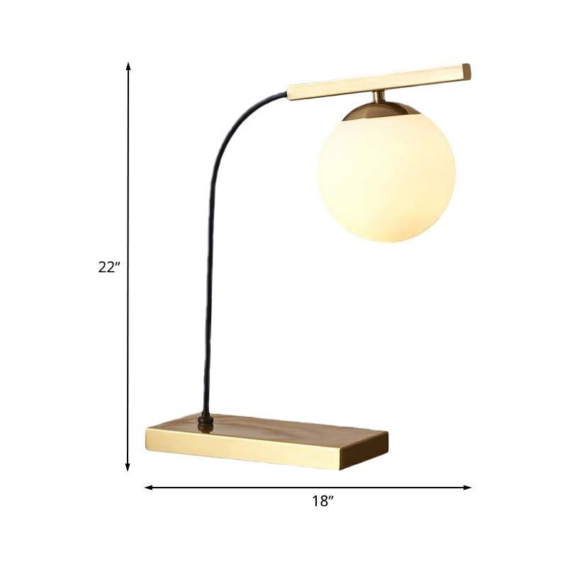 Modern Gold Linear Table Light With Milk Glass Ball Shade