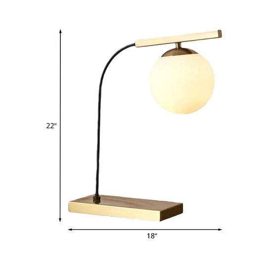 Modern Gold Linear Table Light With Milk Glass Ball Shade