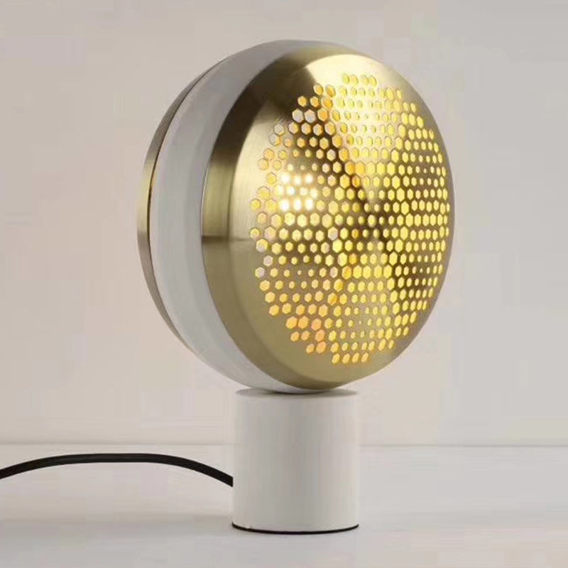 Contemporary Metal Mesh Drum Table Light In Gold/Rose Gold - 1-Light Desk Lamp With Plug-In Cord