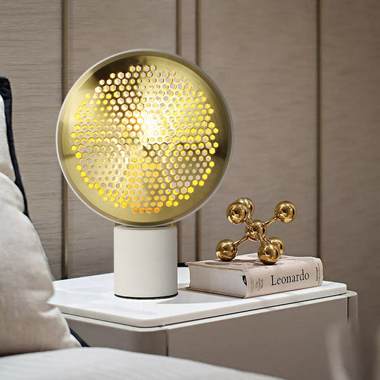 Contemporary Metal Mesh Drum Table Light In Gold/Rose Gold - 1-Light Desk Lamp With Plug-In Cord